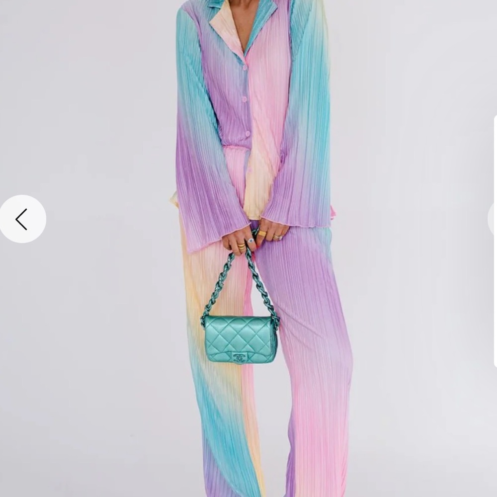NWT DRESSED IN LALA Plisse Set in Rainbow Daydream